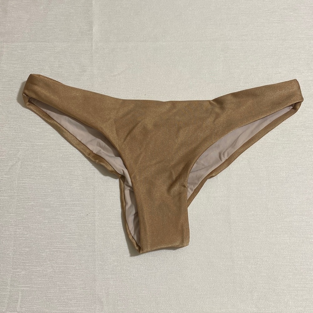 PILYQ Women's Cliff Basic Ruched Teeny Bikini Bottom w Gold Glitters Size M